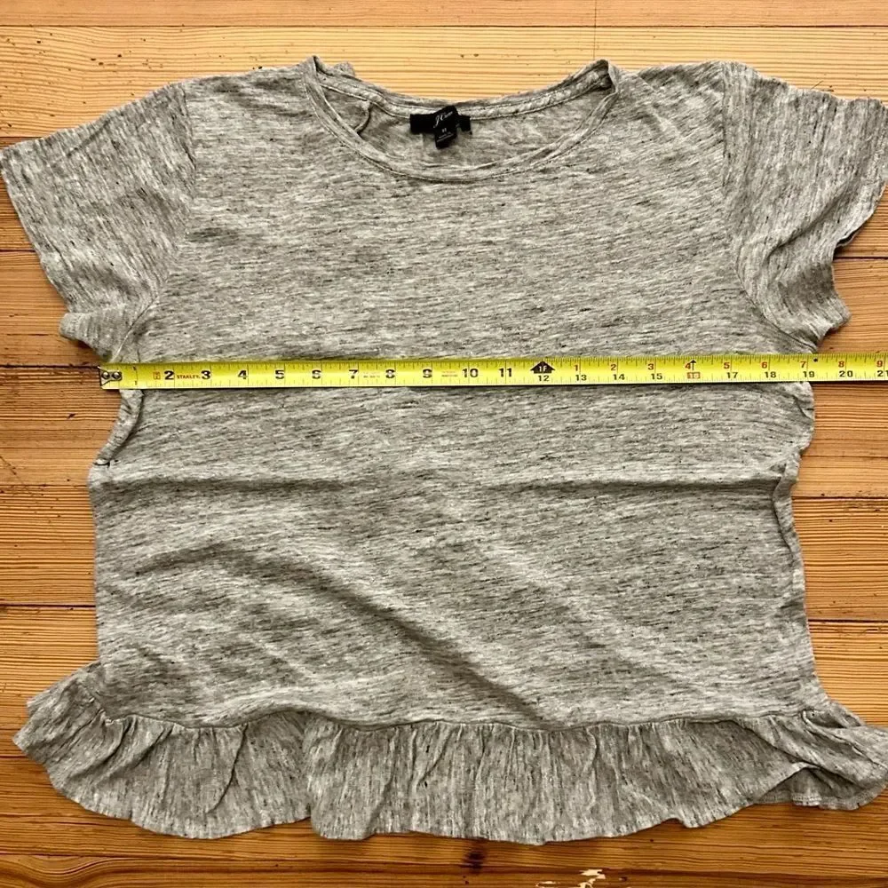 J. Crew ruffle back linen Tee in heather grey. Size M.